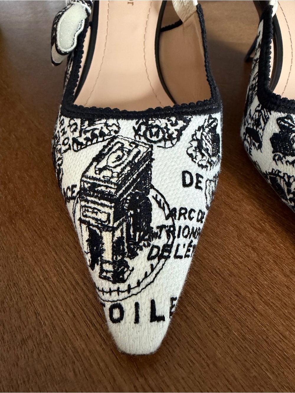 Dior Black & White Printed Pointed Slingback Pumps - Picture 4 of 16